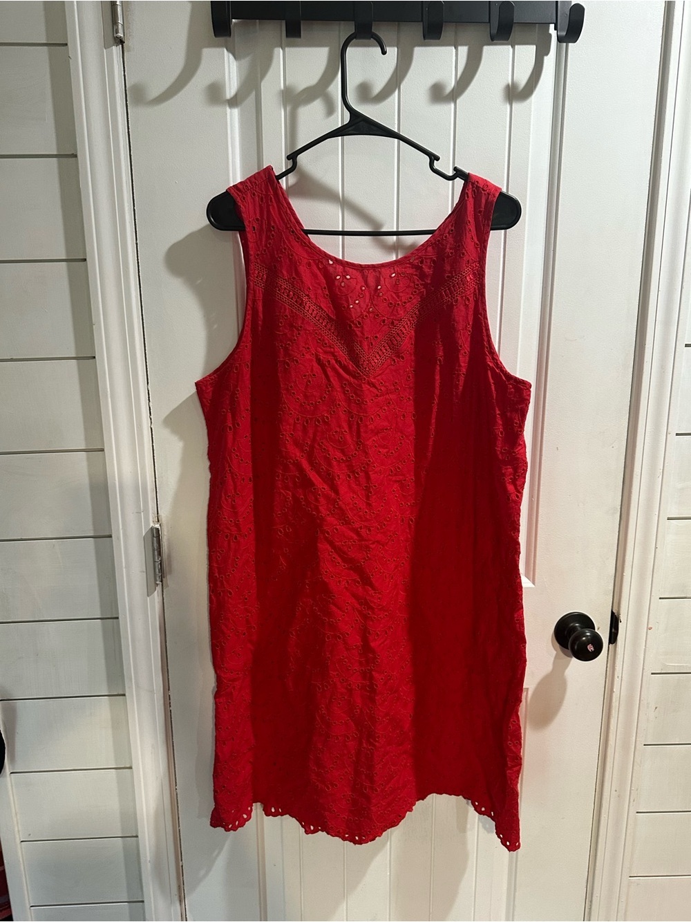 GAP Red Eyelet Sleeveless Shift Mini Dress xl tall 100% cotton